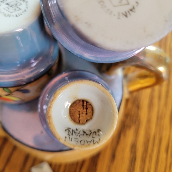 Vintage Lusterware Hand Painted Made in Japan Condiment Tray ~TT 5-piece S&P V&O - Picture 7 of 16